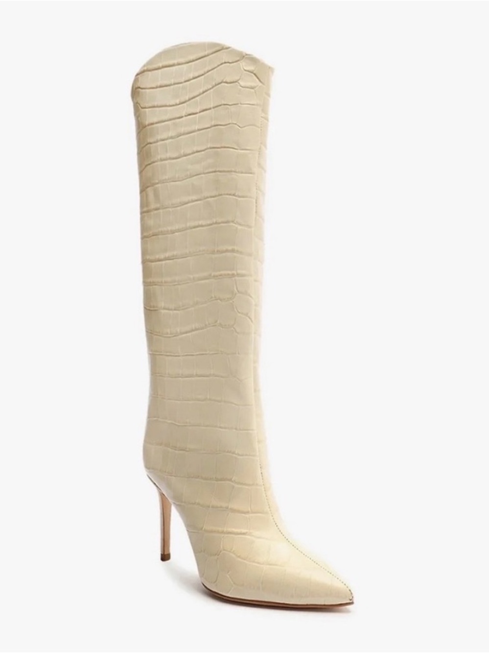 SCHUTZ Cream Croc-Embossed Knee-High Stiletto Boots